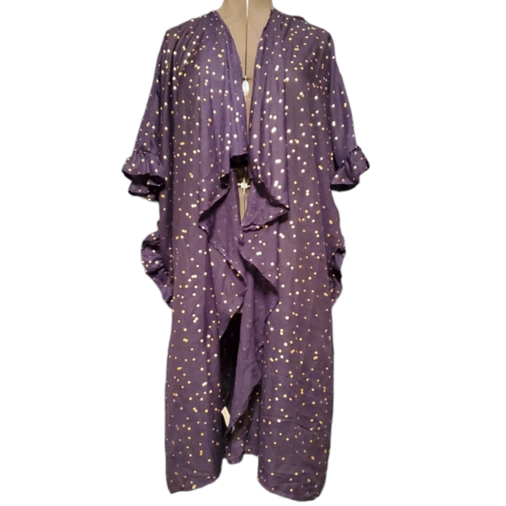 Anthropologie Kimono Elizabeth Gillett One Size Navy Gold Star